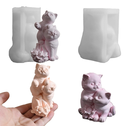 3D Katze Eltern Kind Silikonform Für DIY Handgemachte Aromatherapie Kerze Gips Ornament Harz Handwerk Blumenbasis Design