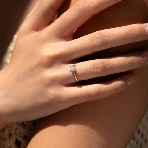Anello Moissanite Argento Sterling 925 Taglio Asscher Geometrico Semplice Luccicante Fidanzamento Matrimonio Gioielli Per Donna