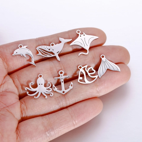 Ocean Sea Animal Charms 304 Stainless Steel 18K Gold Plated Dolphin Whale Anchor Pendants For DIY Jewelry Making Crafting