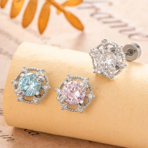 Titanium Steel Cubic Zirconia Ear Cartilage Stud Piercing Earrings Geometric Bow Design Screw Back For Women