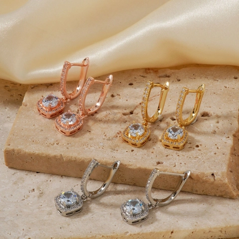 Orecchini Pendenti Quadrati Con Zircone Rame Geometrico Micro Pavé Cerchio Gioielli Per Donne Versatile Elegante Accessori