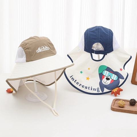 Cappello Sole Bambini Protezione Collo Asciugatura Rapida Mesh Traspirante Tesa Larga Stampa Cane Berretto Estate