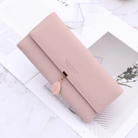 Damen Geldbörse Lang PU Leder Blatt Anhänger Hohe Kapazität Kartenhalter Handtasche Koreanischer Süßer Stil