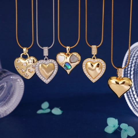 Trendy Heart Shield Pendant Necklace For Women Copper Gold Silver Plated Rhinestone Artificial Pearl Inlay Snake Chain Fashion Jewelry Gift