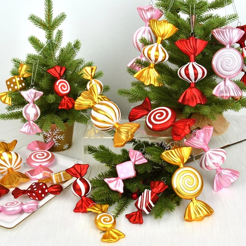 Ornamenti Di Caramelle Di Natale PVC Galvanizzato Glitter Appesi Decorazioni Per Albero Di Natale