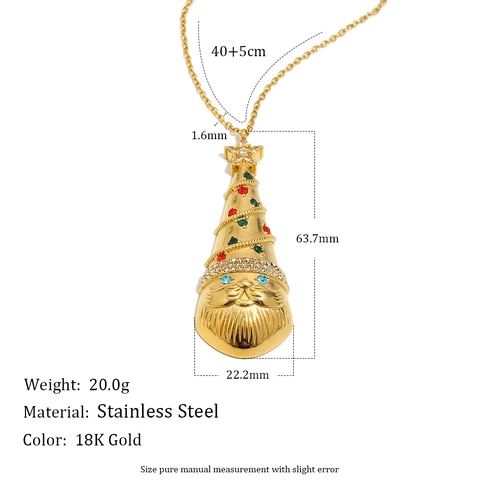 Weihnachtsanhänger-Halskette Mit Weihnachtsmann Und Baum Edelstahl 18K Vergoldet Bunte Zirkon Feiertagsschmuck Damen
