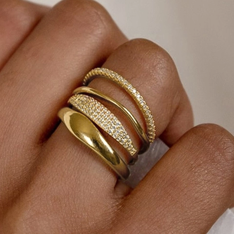 Stapelringe Kupfer Zirkon Eingelegt Minimalistischer Schmuck Für Damen Verlobung Hochzeit Elegant