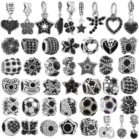 DIY Jewelry Charms Beads Black Rhinestone Alloy Heart Butterfly Star Flower Pendant For Bracelet Necklace Making