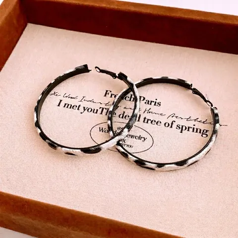Hoop-Ohrringe Mit 925 Sterling Silber Ohrstecker Leopardenmuster Tierdruck Leder Umwickelt Groß Rund Für Damen