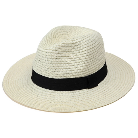 Classic Straw Fedora Hat Wide Brim Summer Sun Beach Panama Cap Breathable UV Protection Solid Color For Men Women