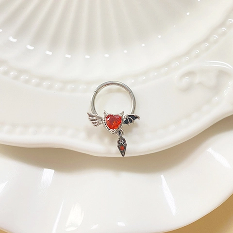 Gothic Stainless Steel Bat Wings Heart Red Zirconia Body Jewelry Nipple Ring Belly Button Ring Nose Stud For Women Punk Piercing Accessories
