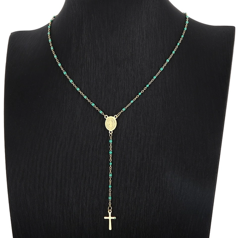 Collana Lunga Rosario A Y Acciaio Inossidabile Perline Di Resina Colorate Ciondolo A Croce Medaglia Vergine Maria Gioielli Religiosi