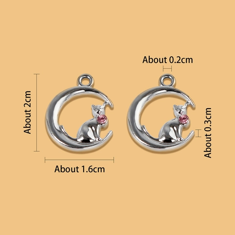 Katze Auf Mond Anhänger Legierung Mit Rosa Strass Für DIY Halskette Armband Ohrring Schmuckherstellung