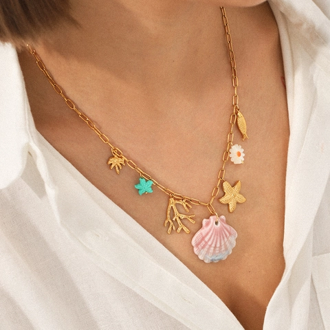 Zeester Schelp Hanger Ketting Roestvrij Staal Marine Thema Zomer Strand Emaille Sieraden Voor Dames