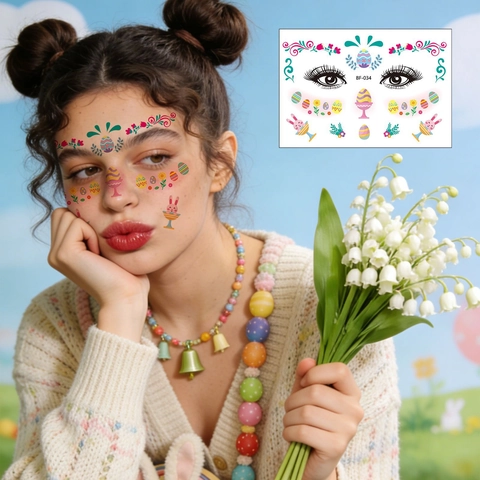 Easter Face Freckle Tattoo Stickers Waterproof Temporary Makeup Decals Cartoon Bunny Egg For Holiday Party Decor