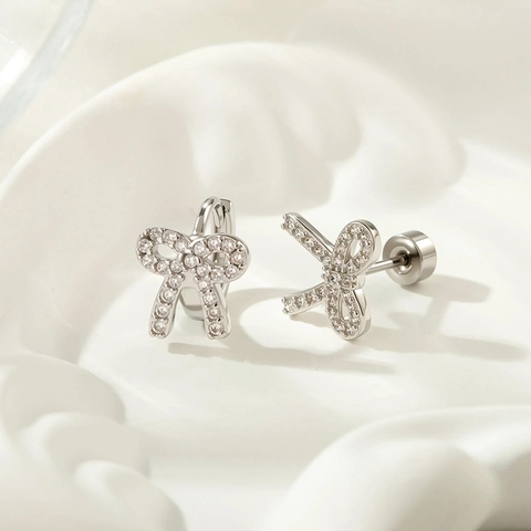 Joyas Piercing Oreja Cartílago Lazo Acero Titanio Cobre Circón Elegante Chic Para Mujeres Niñas