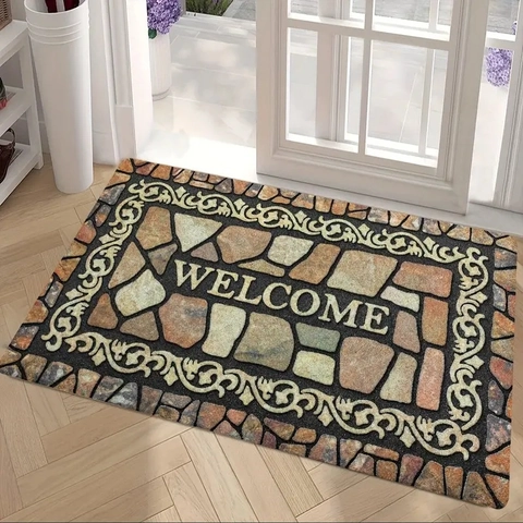 Zerbino Tappeto Benvenuto Antiscivolo Gomma Naturale Motivo Pietra Tappeto Ingresso Lavabile Per Interno Esterno Casa