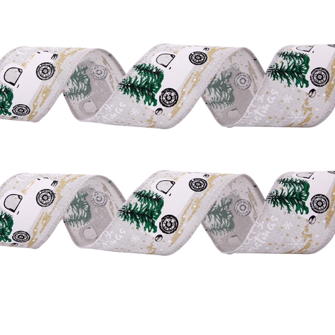 Rotoli di Nastro di Natale per Decorazione Albero Buon Natale Nastro di Tessuto Stampato con Camion Rosso Fiocchi di Neve Accessori per Feste Natalizie