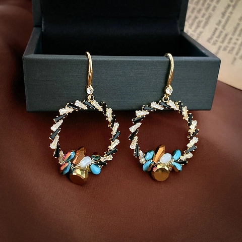 Orecchini A Cerchio In Cristallo Multicolore Vintage Per Donna Con Strass E Perno In Argento Gioielli Boho