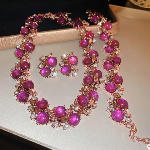 Collana Bracciale E Orecchini A Grappolo Floreale Con Perno In Argento Gioielli Vintage Oro Rosa Pietra In Resina Viola