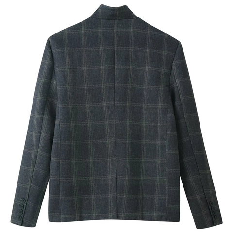 Dames Geruite Blazer Opstaande Kraag Single Breasted Korte Jas Polyester Grijs Ruitpatroon Casual Kantoor Werk