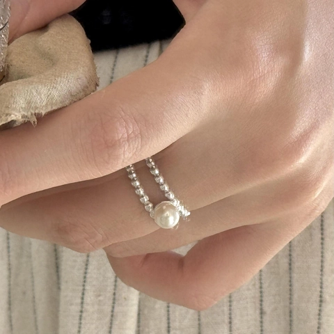 Künstliche Perlenring 925 Sterling Silber Künstliche Perlen Doppelschichtig Offen Verstellbar Minimalistisch Elegant Koreanischer Stil Damen
