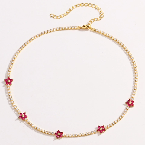 Elegant Zircon Flower Necklace Copper Gold Plated Small Fresh Minimalist Jewelry Gift For Women Elegant Style
