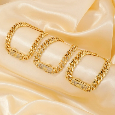 Cubaanse Schakelarmband Koper Verguld Micro-Pave Zirkonia Hip-Hop Streetwear Urban Sieraden Voor Heren Dames