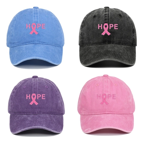 Cappello Da Baseball Cotone Lavato Ricamo Hope Nastro Rosa Consapevolezza Del Cancro Al Seno Vintage Dad Hat Regolabile
