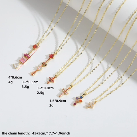 Collana Pendente Croce Rame Zirconia Cubica Colorata Placcato Oro Vintage Semplice Gioielli Donne