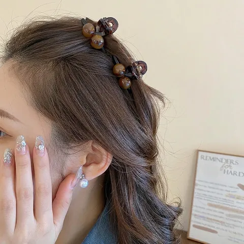 Mini Mollette Per Capelli Acrilico Tartarugato Ambra Perla Tonda Geometrica Stile Francese Retrò Accessorio Donne