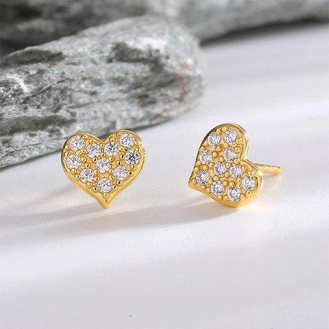 925 Sterlingsilber Herz Ohrstecker Für Damen 14K Vergoldet Winzige Strass Pavé Herz Ohrringe Mode Schmuck Geschenk