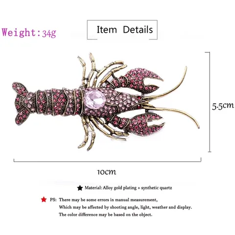 Vintage Lobster Brooch Alloy Rhinestone Inlaid Animal Motif Baroque Style Gold Plated Breastpin Jewelry For Women