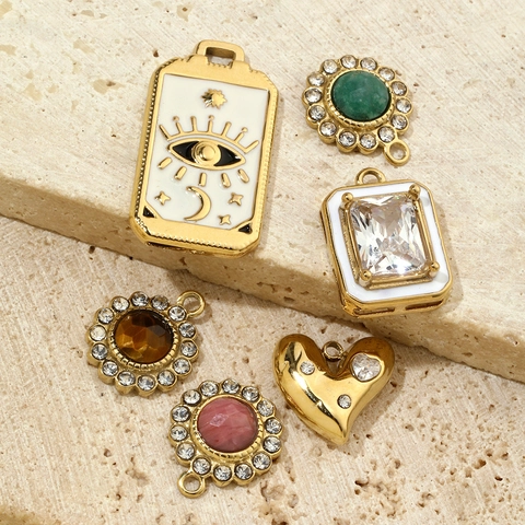 Colgantes Vintage Franceses Charms Acero Inoxidable Esmalte Circón Piedra Natural Corazón Serpiente Mal De Ojo Para Joyería