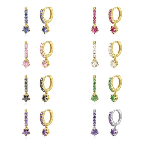 Orecchini a Cerchio con Stella in Zirconia in Rame Con Perno in Argento Sterling 925 Vintage Geometrici Intarsiati Gioielli Donna