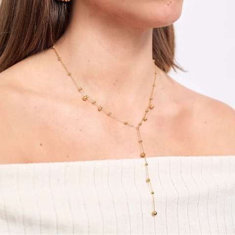 Collier En Forme De Y Acier Inoxydable Plaqué Or 18K Gland Perlé Longue Chaîne Pull Avec Zircone Pour Femme Élégant