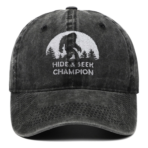 Casquette Baseball Coton Lavé Broderie Bigfoot Sasquatch Hide And Seek Champion Vintage Délavé Réglable Retro Dad Hat