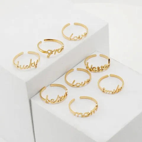 Buchstaben Ring 18K Vergoldet Edelstahl Offen Verstellbar Inspirierende Wort Schmuck Für Damen