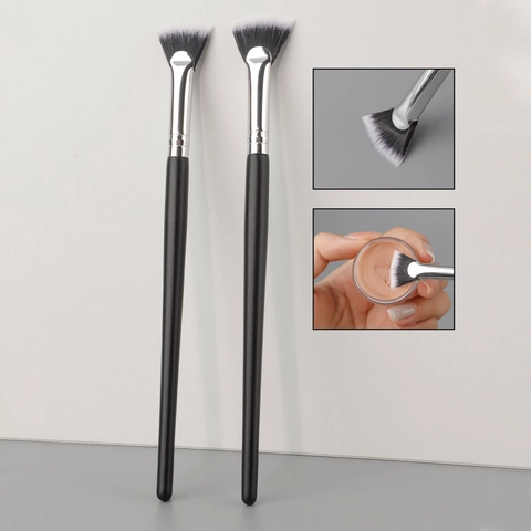 Professional Fan Makeup Brush Synthetic Fiber Wood Handle For Highlighter Mascara Sweeping Excess Powder Cosmetic Tool