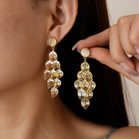 Orecchini Pendenti Nappa Foglia Cava Con Perno In Argento Sterling 925 Lega Pietra Occhio Di Gatto Gioielli Eleganti Per Donne