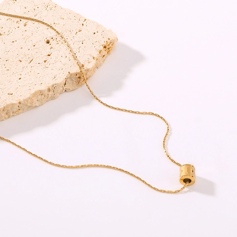 Hart Gegraveerde Cilinder Hanger Ketting 18K Verguld Roestvrij Staal Franse Stijl Sieraden Voor Vrouwen Niet Vervagend