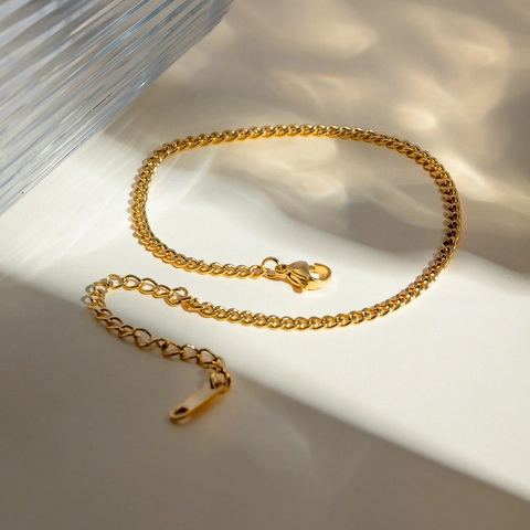 Tobillera De Acero Inoxidable Para Mujer Chapado En Oro De 18K Cadena Cubana Serpiente Perla Artificial Sol Joyería Elegante De Playa
