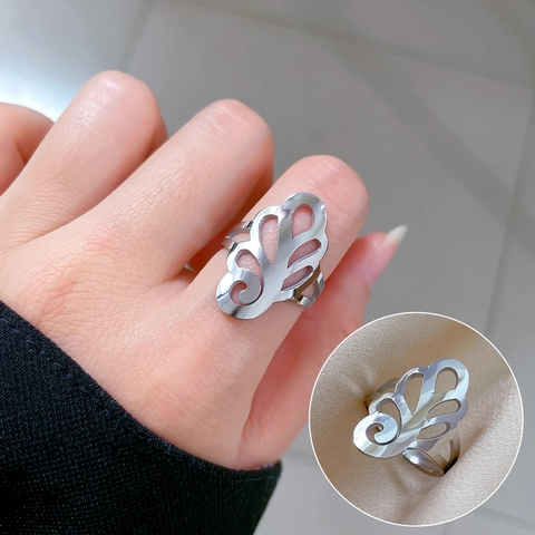 Hollow Spider Lily Flower Ring Stainless Steel Adjustable Minimalist Finger Jewelry For Women Men
