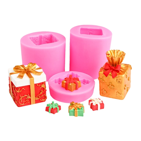 3D Gift Box Silicone Mold DIY Craft Resin Epoxy Fondant Cake Decoration Ribbon Bow Embossed Pattern Holiday Ornament