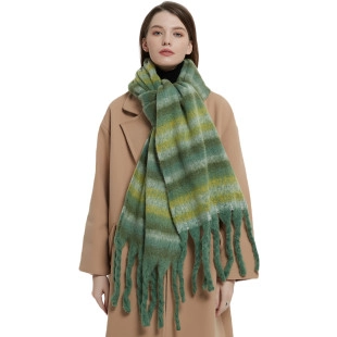 Gestreepte Lange Wintersjaal Dik Warm Polyester Geborsteld Faux Mohair Sjaal Met Lange Kwasten Kleurrijke Chique Omslagdoek
