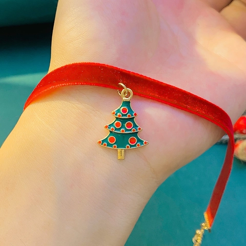 Collier Choker En Velours De Noël Alliage Émail Sapin De Noël Cloche Flocon De Neige Pendentif Bijoux Festifs Femmes