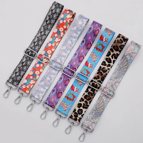 Adjustable Bag Shoulder Strap Wide Polyester Webbing Crossbody Belt With Metal Hook Leopard Snake Christmas Floral Prints