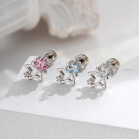 Orecchino Cartilagine Stella Acciaio Titanio E Rame Con Zirconia Piercing Elica Gioielli Stella Minimalisti