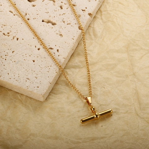 Minimalist Stainless Steel Gold T-Shape Bar Pendant Necklace And Earrings Set Fashion Jewelry For Women Daily Wear
