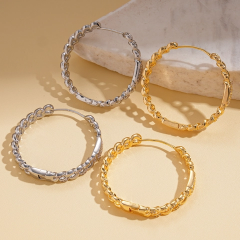 Γεωμετρικά Σκουλαρίκια Κρίκοι Με Αλυσίδα 18K Επιχρυσωμένο Χαλκό Ζιργκόν Μικρο Παβέ Μόδα Κοσμήματα Γυναίκες